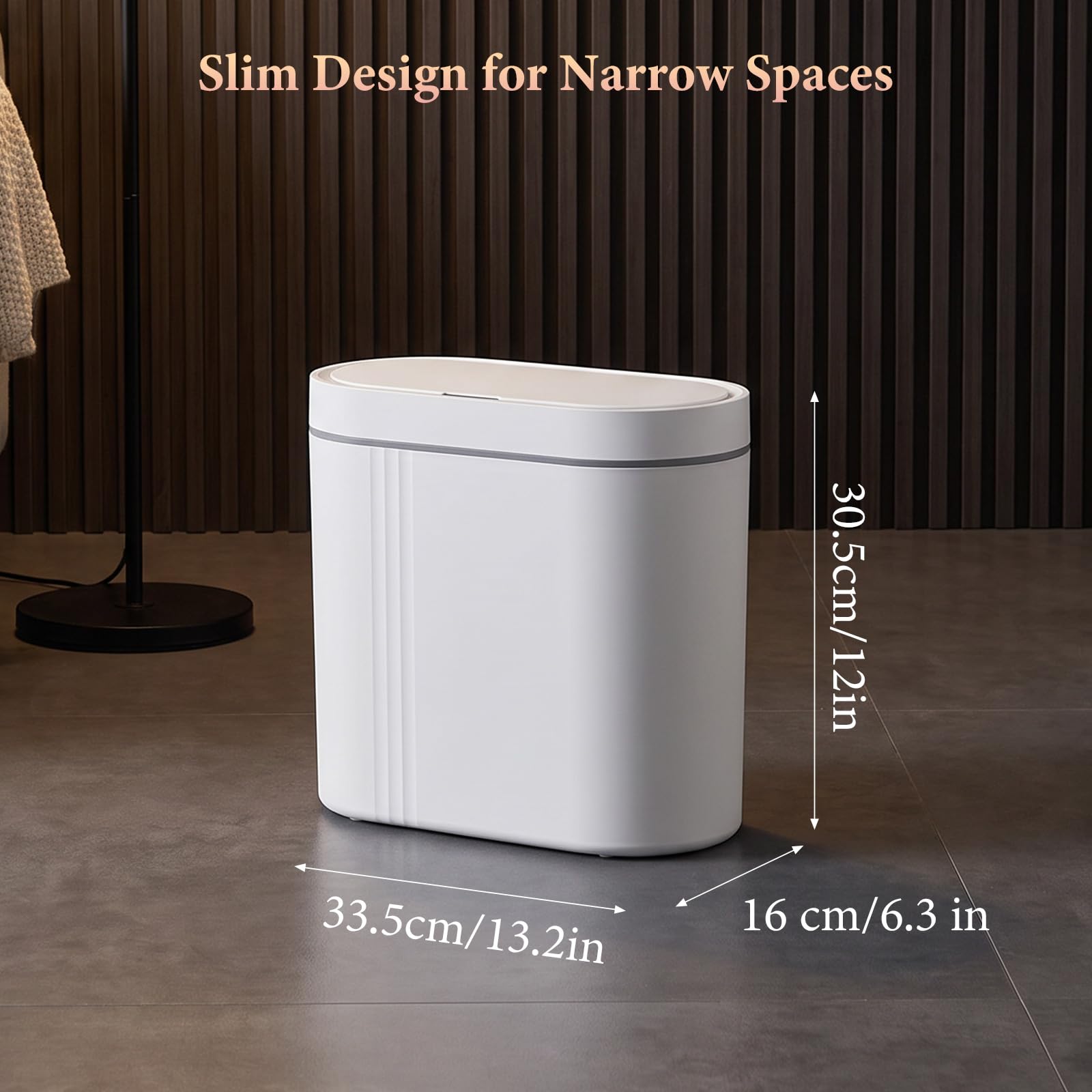 Pattumiera con sensore intelligente da 16 l, cestino da bagno sospeso con coperchio, ricaricabile e impermeabile, con sensore di movimento, sottile per armadio da cucina, camera da letto, ufficio