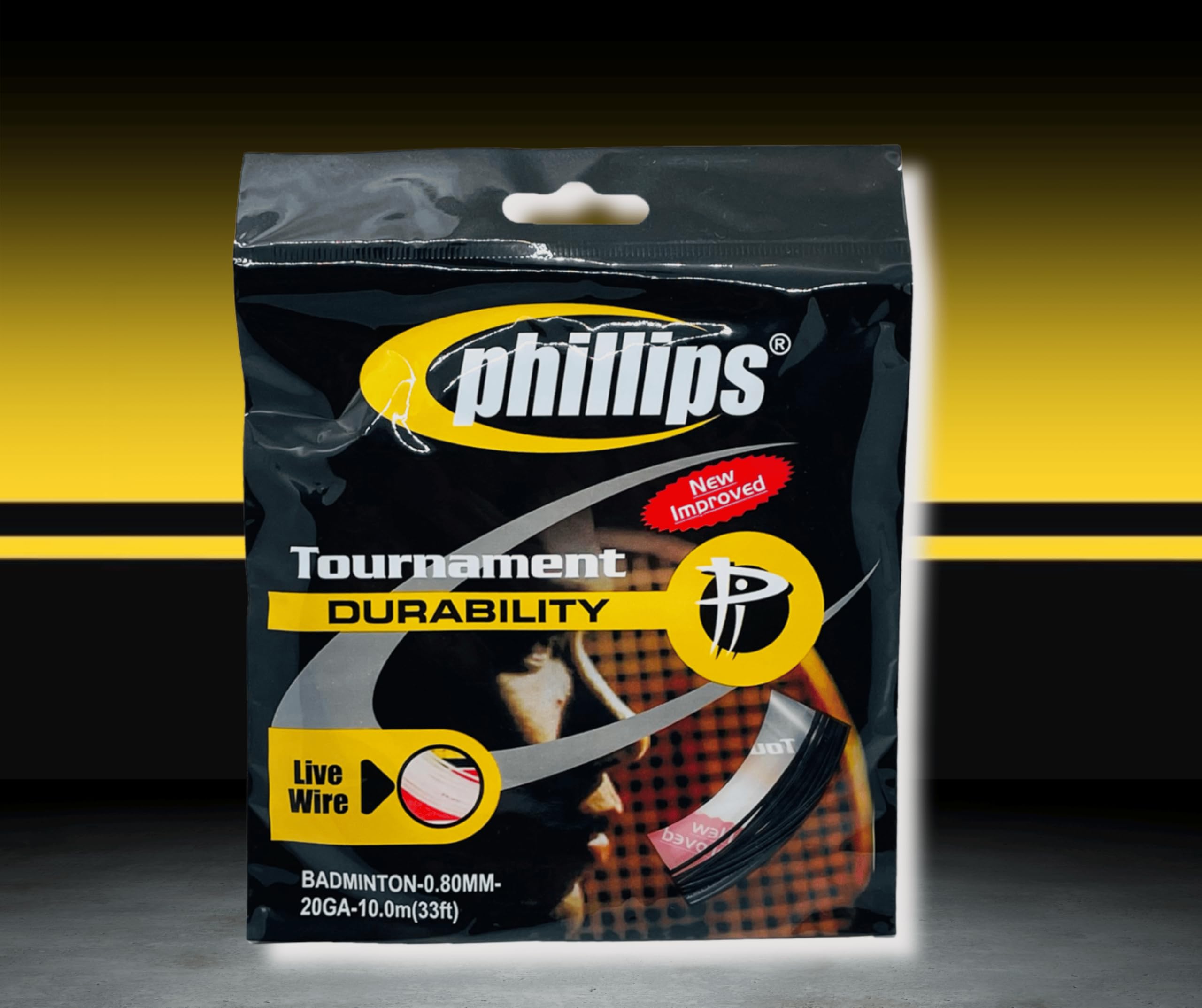 Phillips Tournament Badminton String I 0.80 mm Gauge High Repulsion & Power I Superior Durability & Tension Hold I Available in Neon Green, Blue, White, Black, Cream Color (Black)-image-40