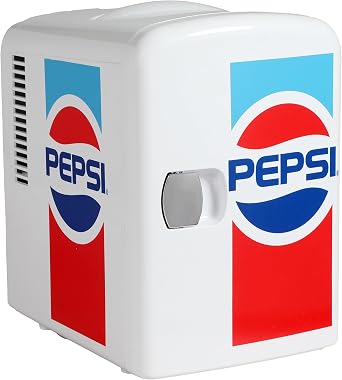 CURTIS MIS138PEP Pepsi Retro Logo ، مبرد ثلاجة شخصي صغير محمول صغير ، 4 قشعريرة سعة لتر ستة علب سعة 12 أونصة ، 100٪ خالية من الفريون & أمبير ؛ صديقة للبيئة ، أبيض ، 6