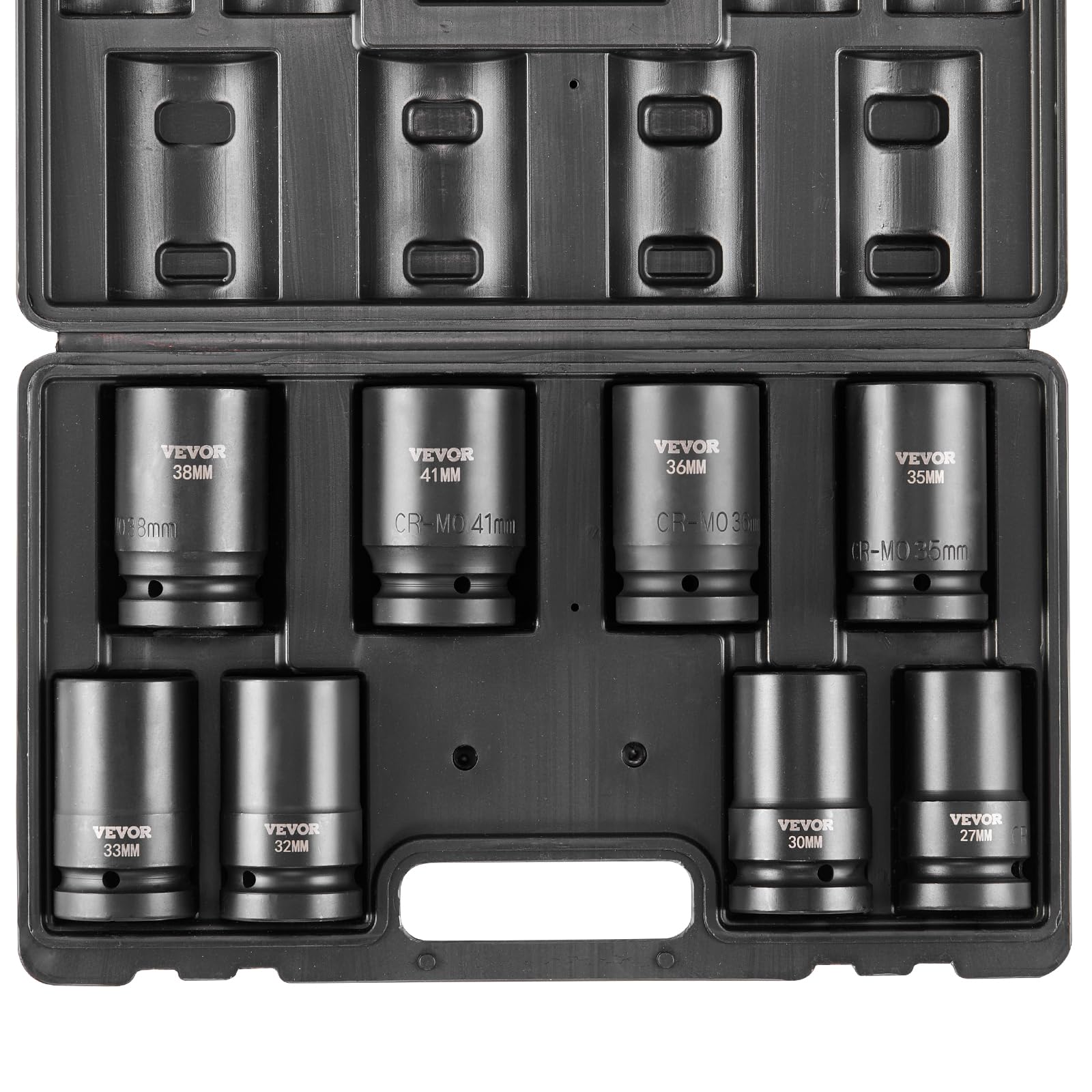 VEVOR 1" Drive Impact Socket Set, 8 Piece Deep Socket Set Metric 27-41mm, 6 Point Cr-Mo Alloy Steel for Auto Repair, Easy-to-Read Size Markings, Rugged Construction, Includes Storage Case
