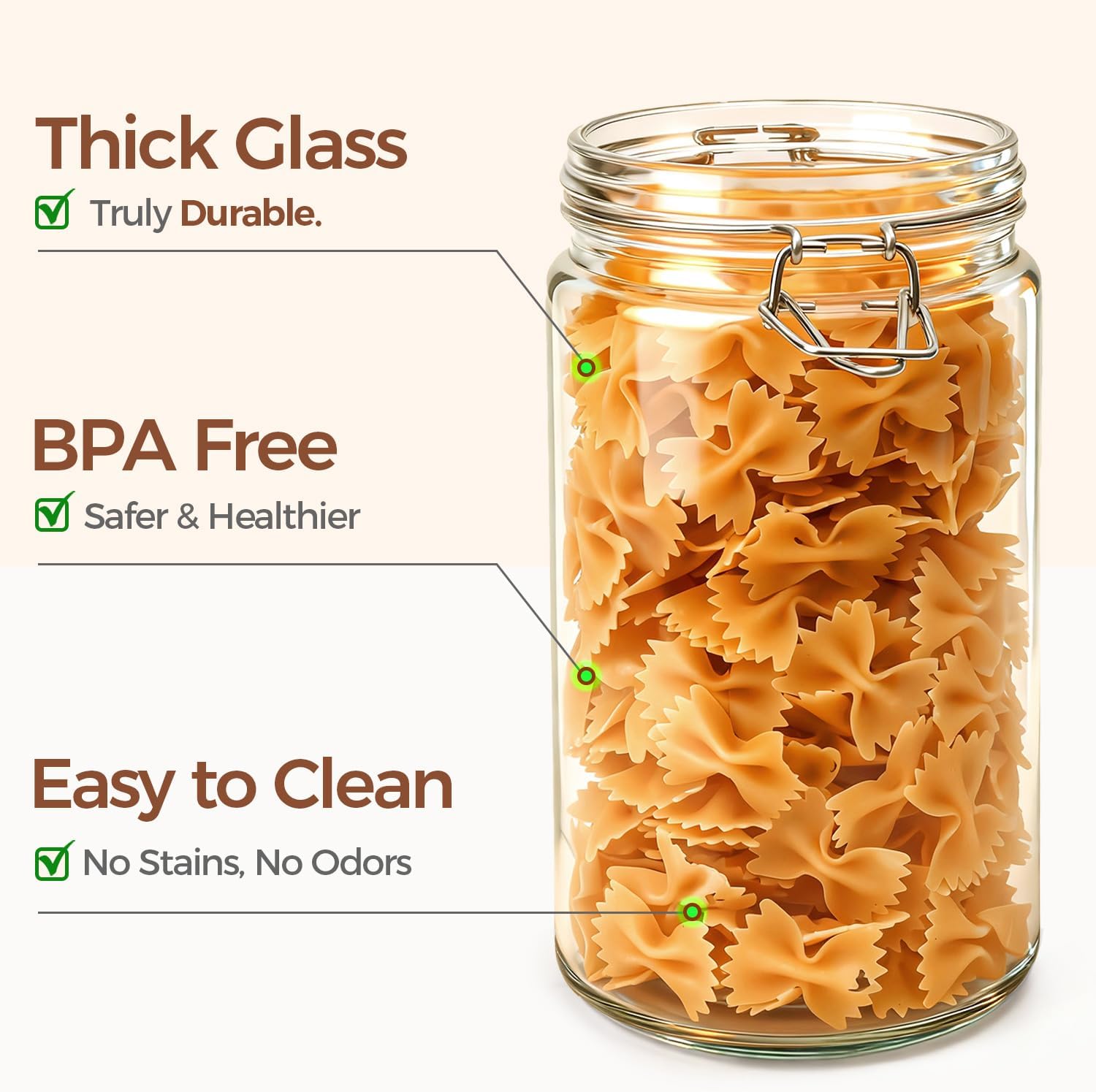 ComSaf Glass Jars with Airtight Lid Set of 3, Mason Jars 34 oz, Pickling Jar, Canning Jar 34oz, 34 oz Glass Containers with Lids for Kitchen, Pickle, Flour, Cereal, Pasta, Sugar, Herb - Image 4