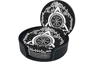 Celtic Trinity Knot Helm of Awe Microfiber PU Leather Coasters Set of 6