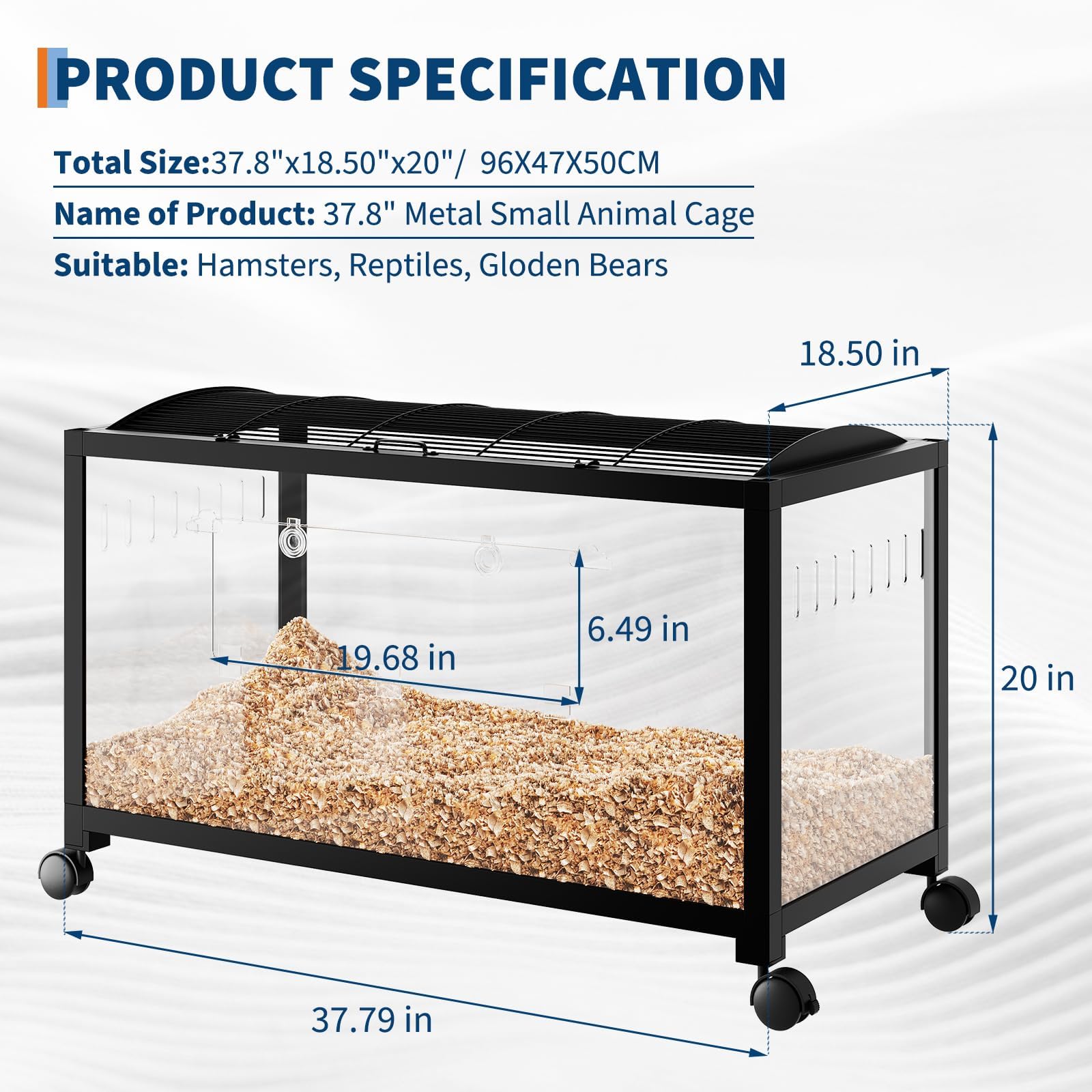 Jaula para Hamster Metal, 96x47x50 cm, Caja De Cría Reptiles, Jaula Roedor Metal Plástico Ruedas para Hamster Sirio Enano