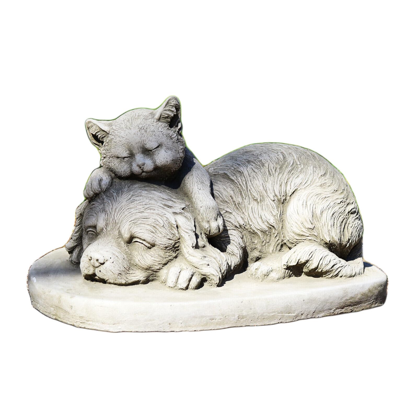 Darthome Grey Stone Puppy And Kitten Garden Sculpture Stone Sleeping Cat & Dog Ornament