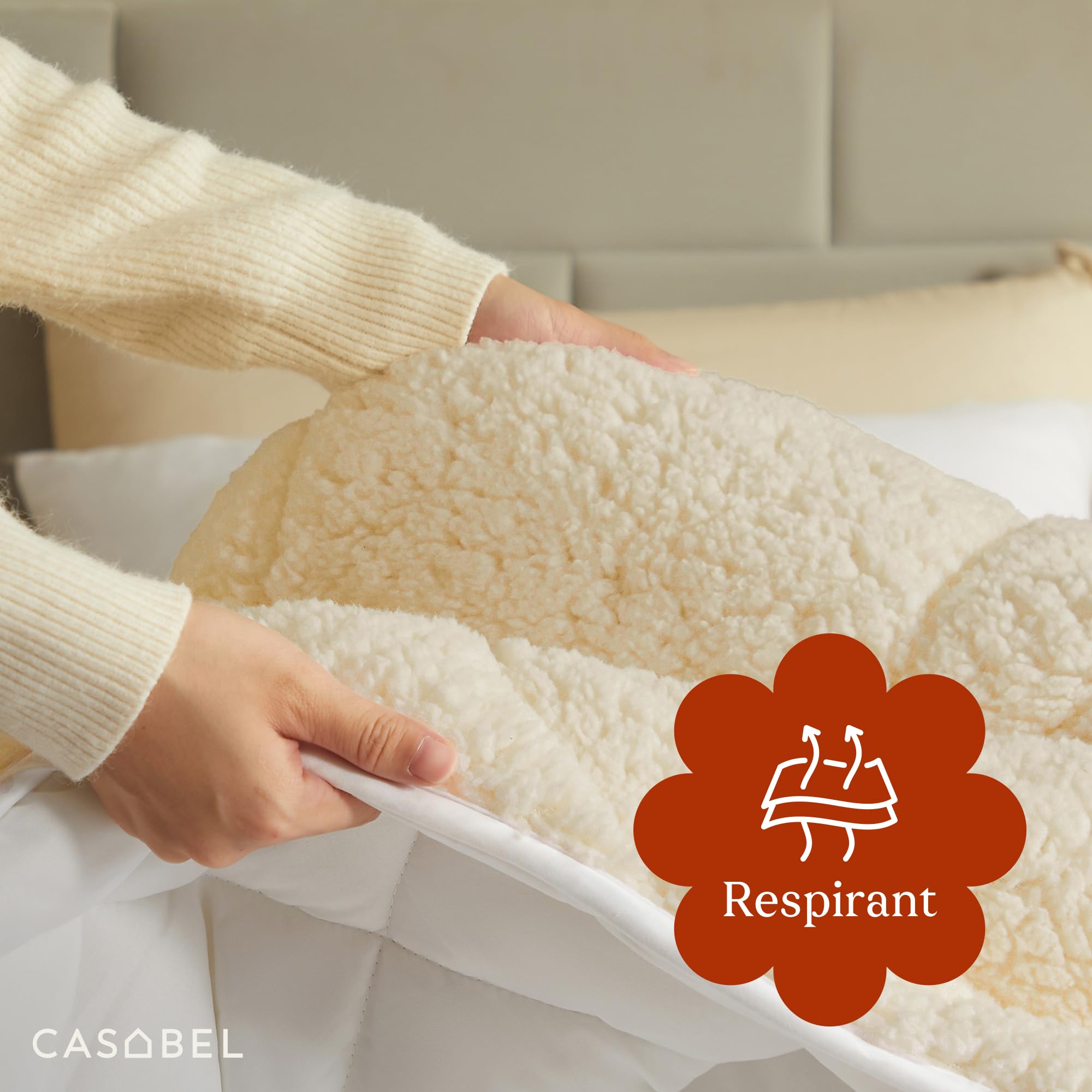 CASABEL Couette Hiver Ultra Chaude Sherpa 600g/m², 220x240cm, Taupe