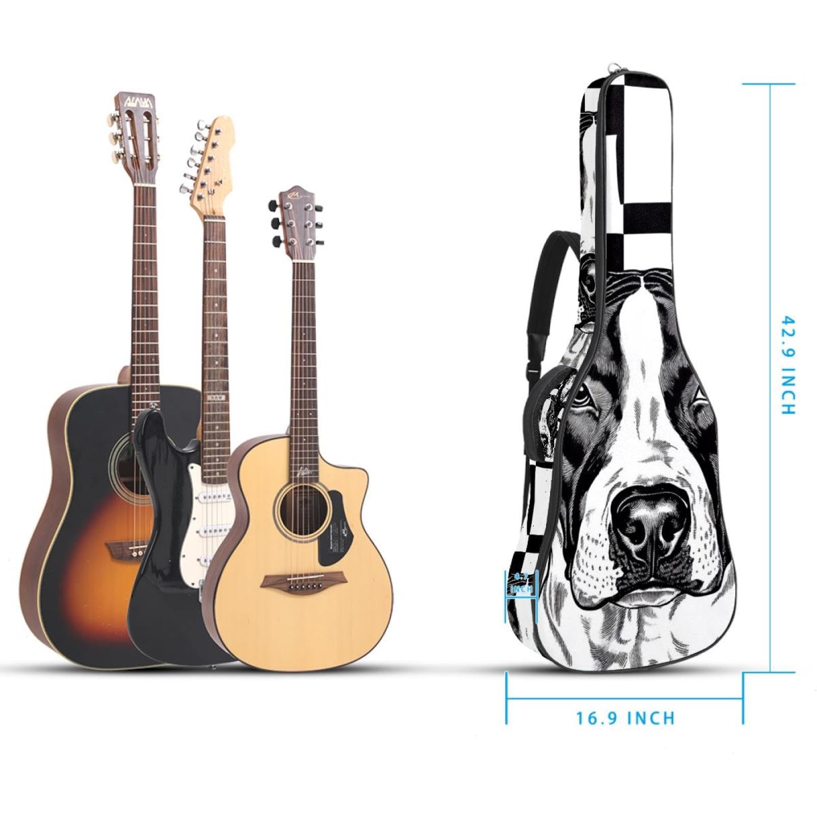 Niedliche Tasche für Akustikgitarren, 2 Taschen, verstellbarer Schultergurt und Rückenaufhänger, geeignet für E-Gitarren, Bassgitarren und klassische Gitarren, Schwarz / Weiß, Niedlicher
