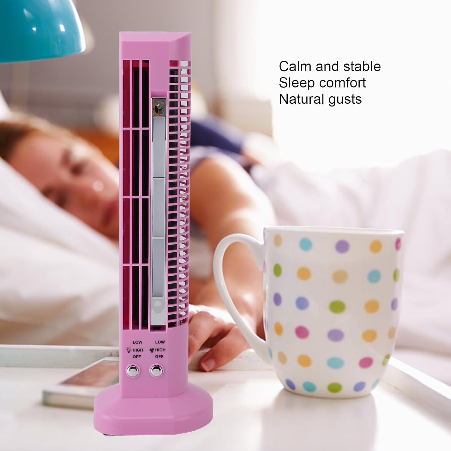 Mini Desktop Tower Fan, Bladeless Portable Quiet Table Fan with Light, USB Powered Low Noise Cooling Small Oscillating Fan for Work Bedroom Leisure Home USB Plug in ()