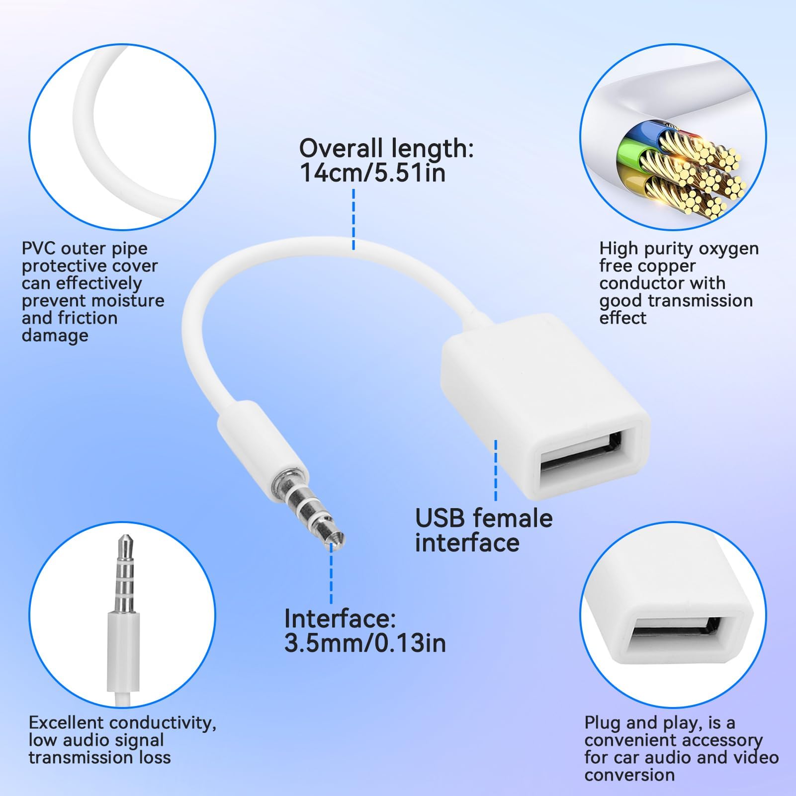 Spine Audio Maschio Da 3,5 Mm Jack A USB Femmina, Cavo Adattatore Convertitore, Convertitore Adattatore Per Telefono Cellulare, Cavo Altoparlante Collega L'unità Flash USB Per Intrattenimento Giochi