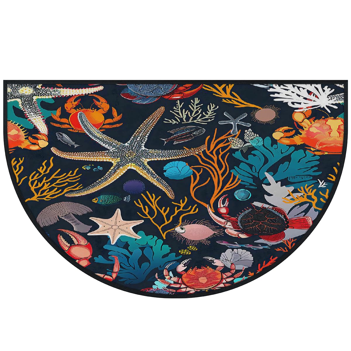 Mexpekil Paillasson demi-lune en forme d'étoile de mer, crabe corail, pour intérieur et extérieur, antidérapant, lavable, absorbant, anti-saleté, 100 x 160 cm