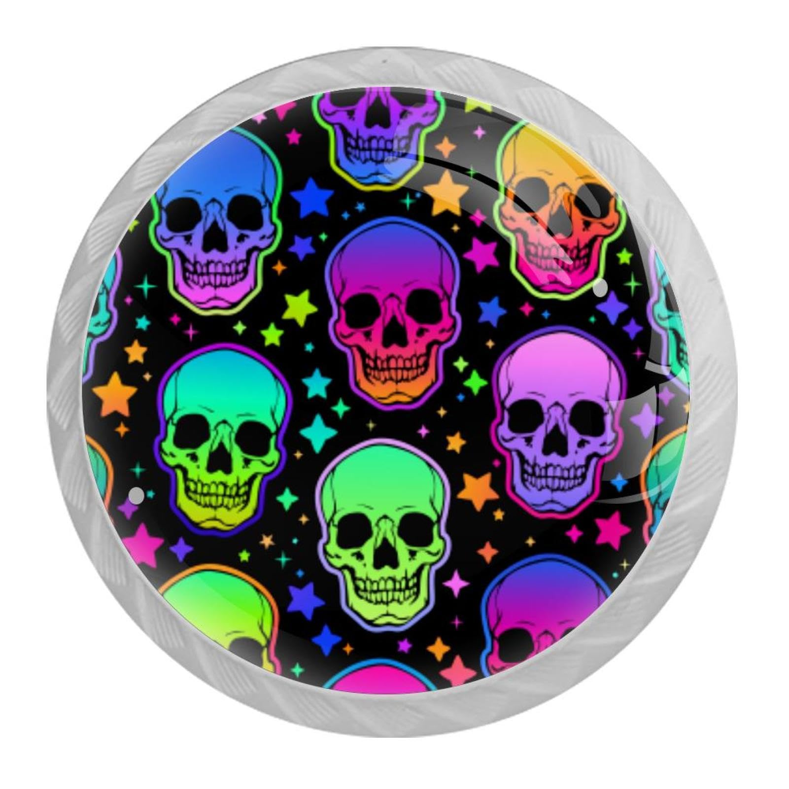 Tqmspg Multi11 4 Pieces Drawer Pulls Colorful Skull Door Knobs Dresser Handles For Kitchen Wardrobe Cupboard Hardware Furniture