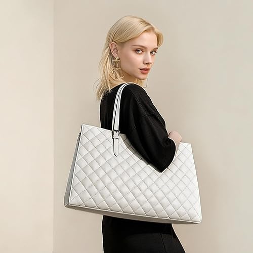 Miniatura 7 de Bolsa acolchada para laptop para mujer, bolsa de trabajo de 15.6 pulgadas, bolso de hombro de gran capacidad para negocios, oficina, viajes, uso