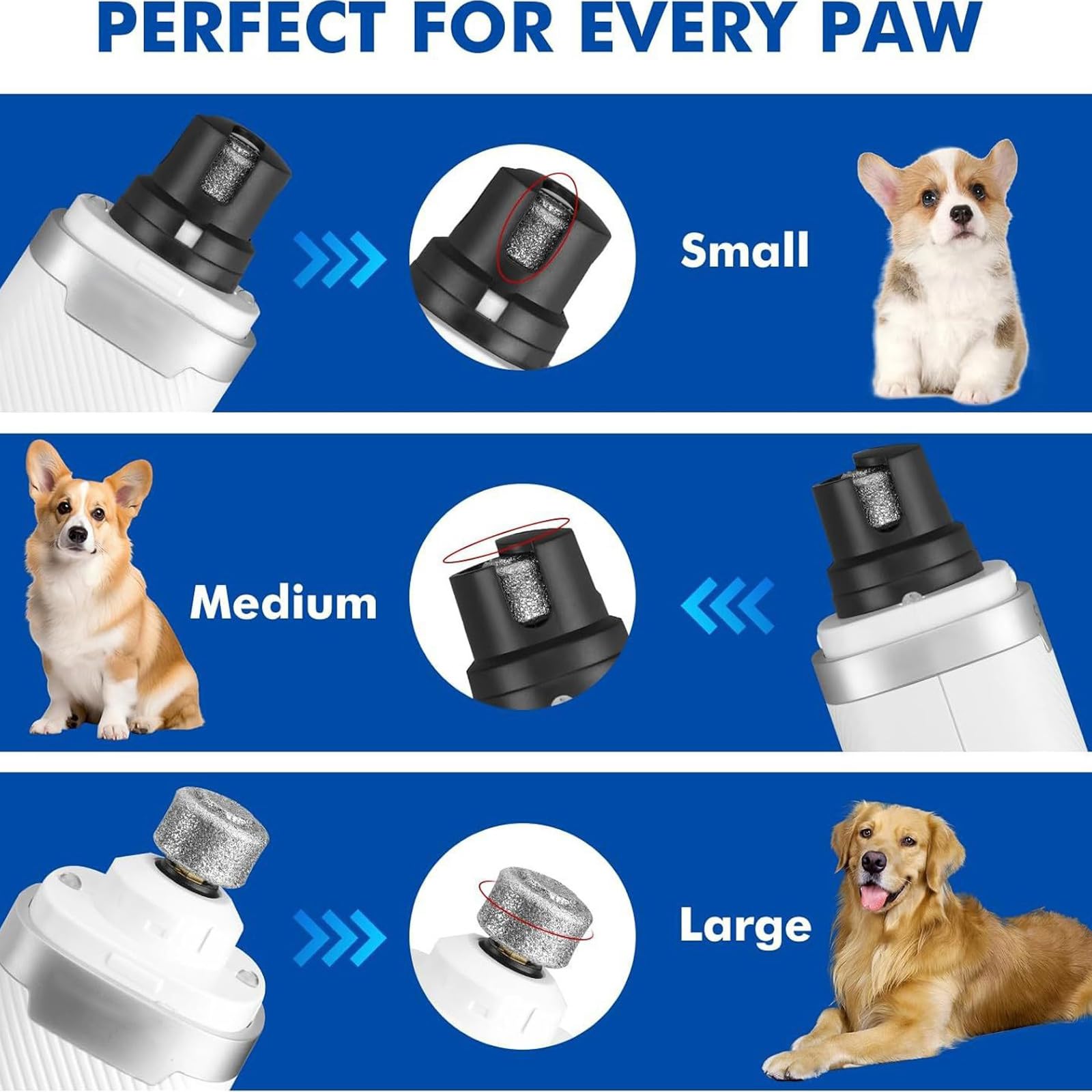 PANGBOER Smerigliatrice per Artigli per Cani e Gatti per toelettatura Domestica con Controllo a 3 velocità e 2 testine smerigliatura Smerigliatrice USB per Animali Domestici Toelettatura per Animali