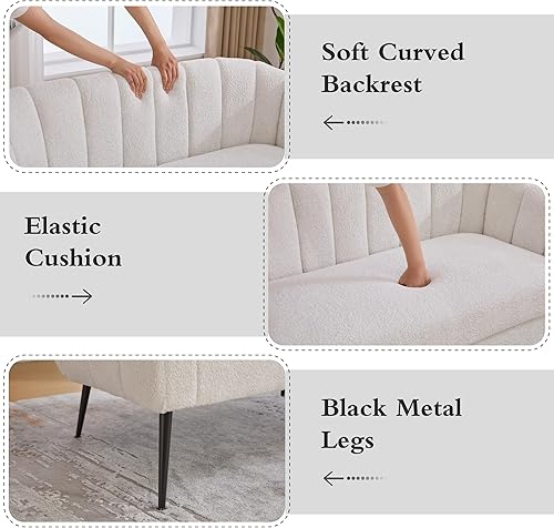 Miniatura 3 de Chifee & Vingol Sofá biplaza blanco de 50.2 pulgadas de ancho, sofá biplaza tapizado con patas de metal, moderno sofá de 2 plazas para sala de