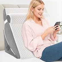 COOLBEBE Bed Wedge Pillow, Soft Memory Foam Wedge Pillow, White&Grey