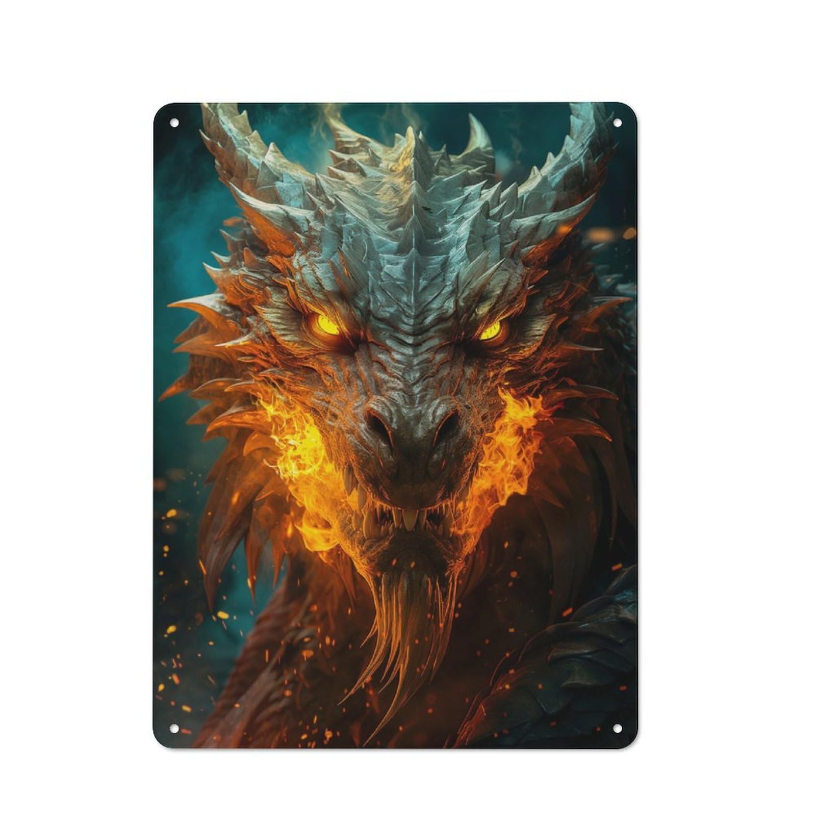 Junmoney Inferno Drake Metal Plaque 40X30cm With For Garage Wall, Retro Decor, For Garage Decor Collectors Refreshing A Room In Autumn