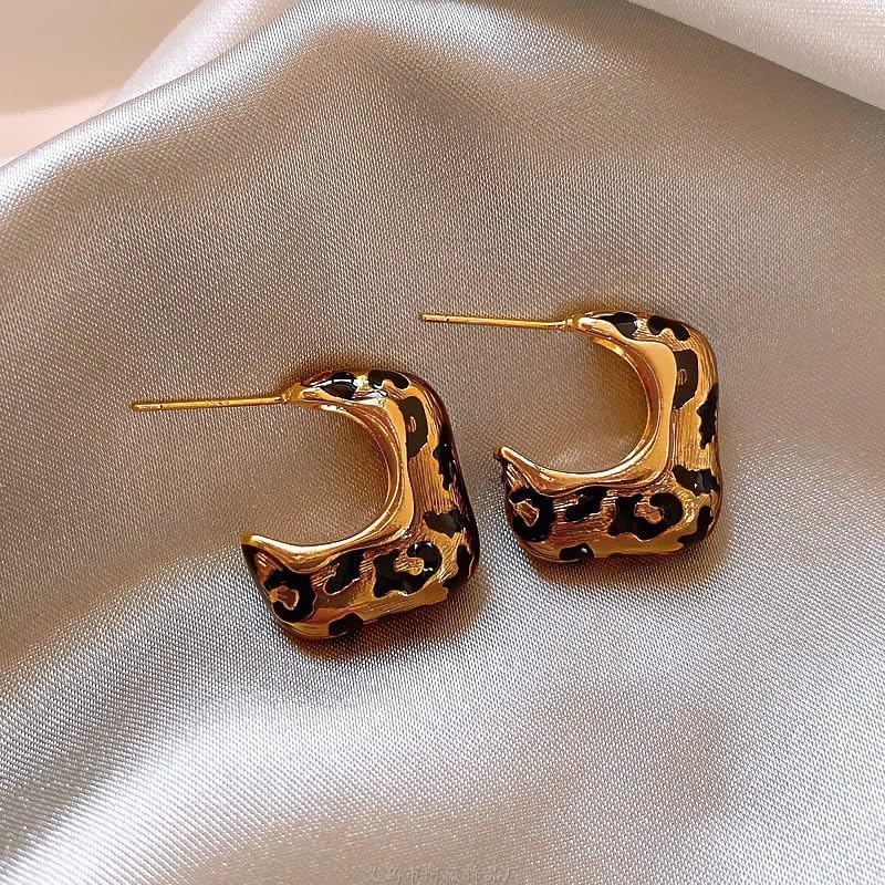 Chunky Leopard Print Open Hoop Statement Earrings for Women Gold-Tone Boho Trendy Black Enamel Vintage Tortoise Shell Thick Drop Dangle Sterling Silver Post Stud Retro Fashion Jewelry Gifts for Her - Image 4