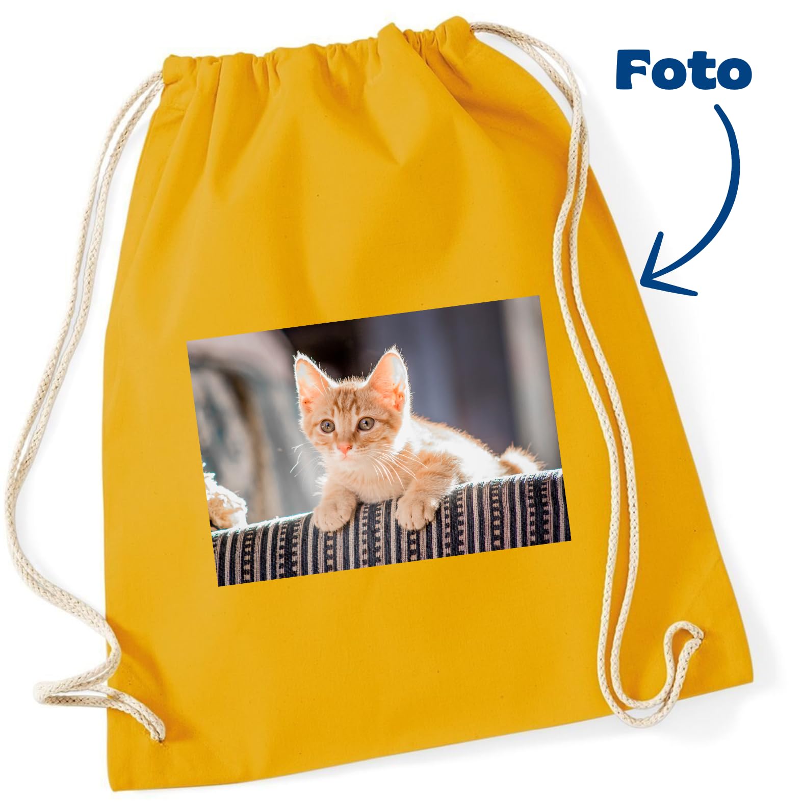 Sacca Zaino Personalizzata con Foto, Nome, Logo, Asilo in Cotone Bambini e Adulti, Sportiva di Stoffa da Palestra o Danza e Ginnastica Porta Scarpe Grande 36x46 cm Personalizzabile