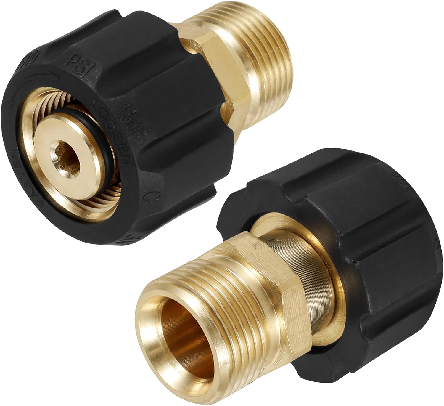 2Pcs Pressure Washer Hose Adapter Brass M22 15mm Female to M22 14mm Male Connect Fitting 5000PSI Sturdy Metal Pressure Washer Quick Connector Kit for Pressure Washer(black)