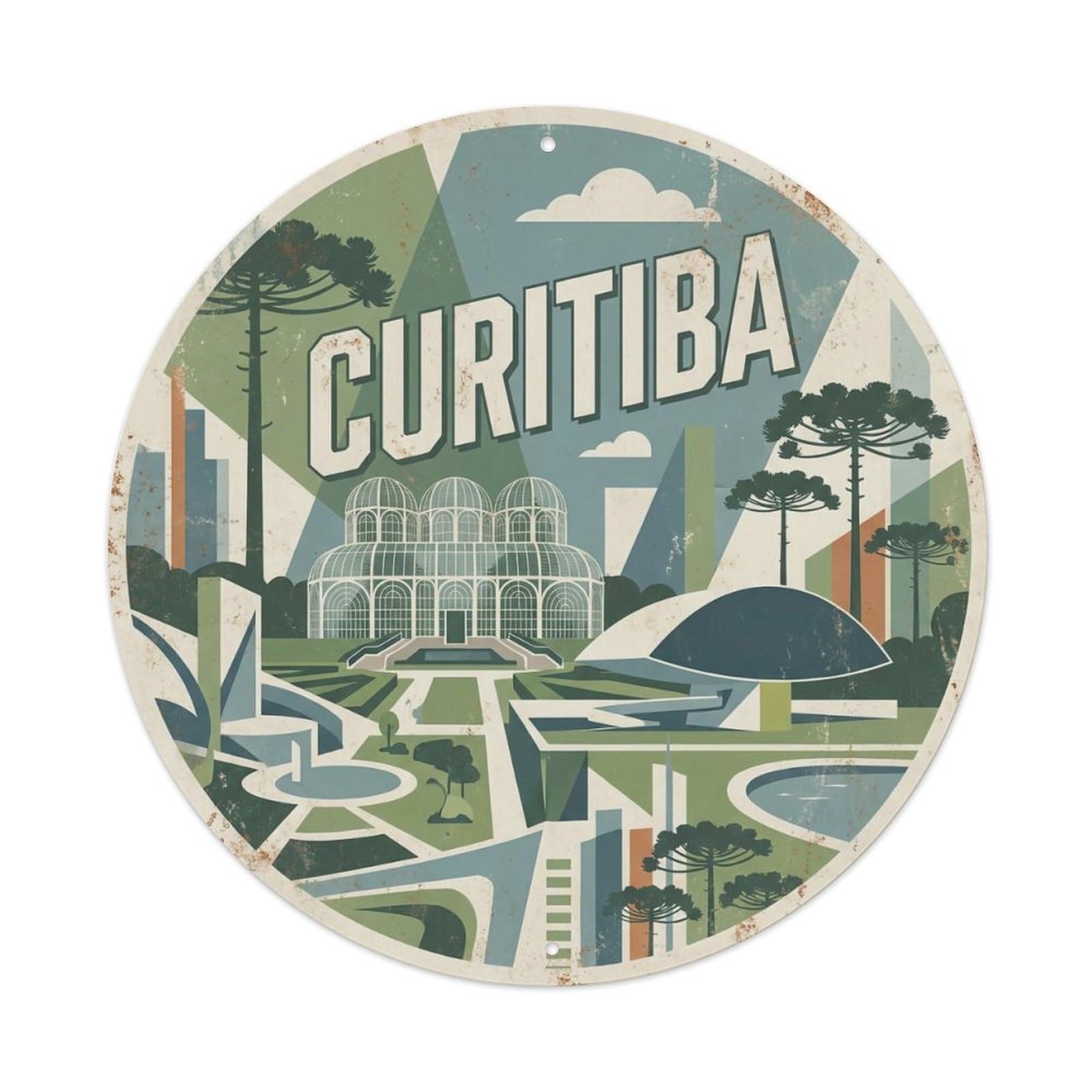 Brazil Retro Travel Curitiba Vintage Metal Tin Sign Plaque Wall Decor for Cafe, Club Bar, Office, Garden Metal Poster 8x8Inch
