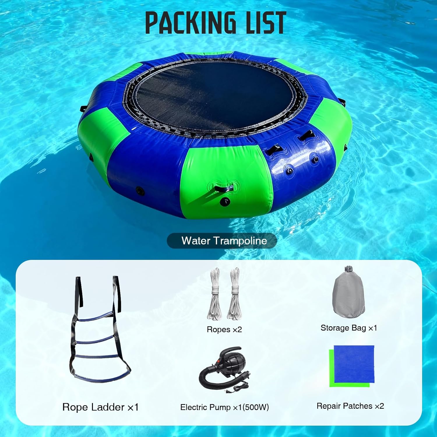 Inflatable Water Trampoline, 10FT Floating Platform for Lakes, Ponds, and Pools with Rope Ladder & Electric Pump for Quick Setup, Great for Kids & Adults