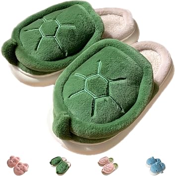 Jfxgjuv Pig Slippers for Women Men, Cute Pig Cartoon Animal Home Furry Slides Fuzzy Memory Foam Slippers Warm Comfy Winter House Shoes for Adults Kids Christmas Turtle Green,8-9 Toddler