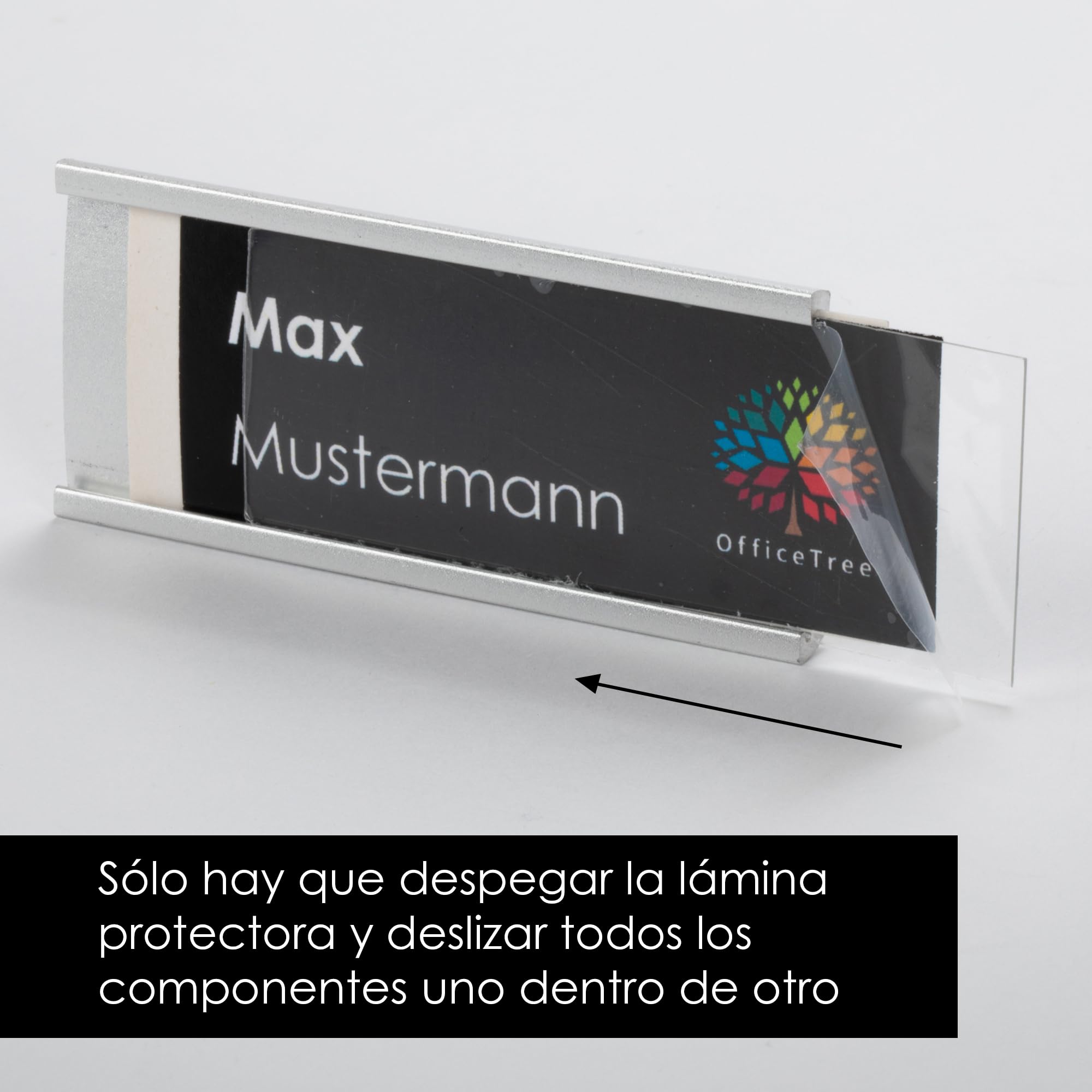 OfficeTree 10 x Placas Identificativas Personal de Aluminio con Pasador y Imán - Chapa Identificativa Trabajo - Placa Identificativa Personal - Identificadores Personales para Ferias y Seminarios
