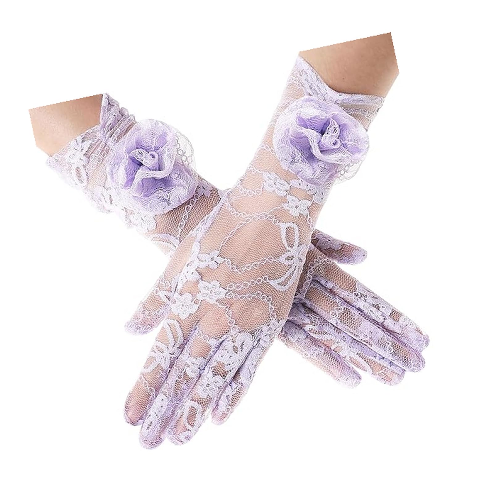 EELULYZ Women's Lace Opera Gloves with Floral Embroidery & Rose Bow