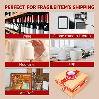 Ciieeo Fragile Packing Tape Fragile Warning Tape Stickers Seal Stickers Sealing Fragile Labels Packaging Heavy Duty Packing Care for Small Business Moving Box 1 Roll 100M