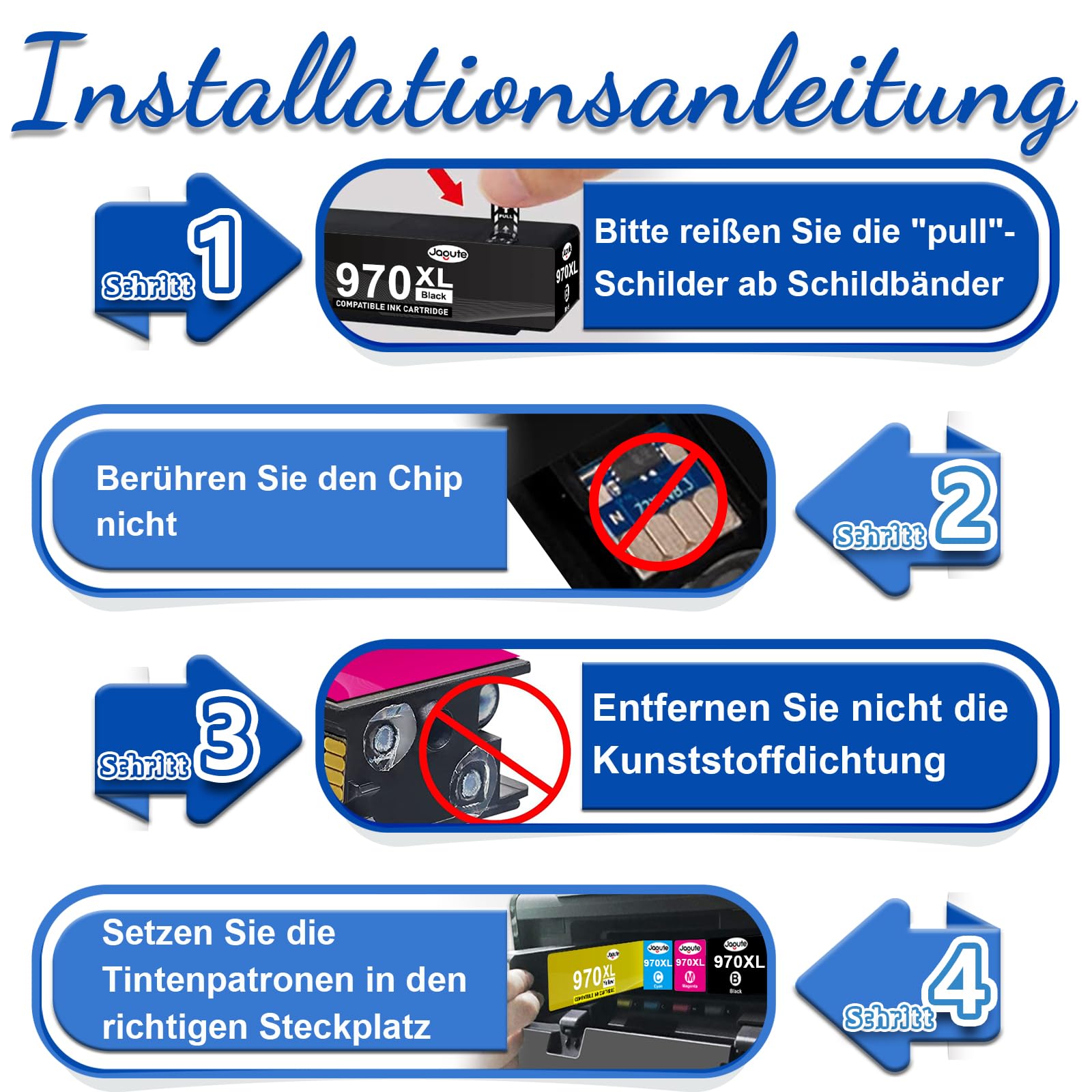 Jagute Lot de 4 cartouches d'encre 970XL 971XL compatibles avec HP 970 pour HP 971, cartouches de rechange pour HP Officejet Pro X476dw X576dw X451dw X551dw