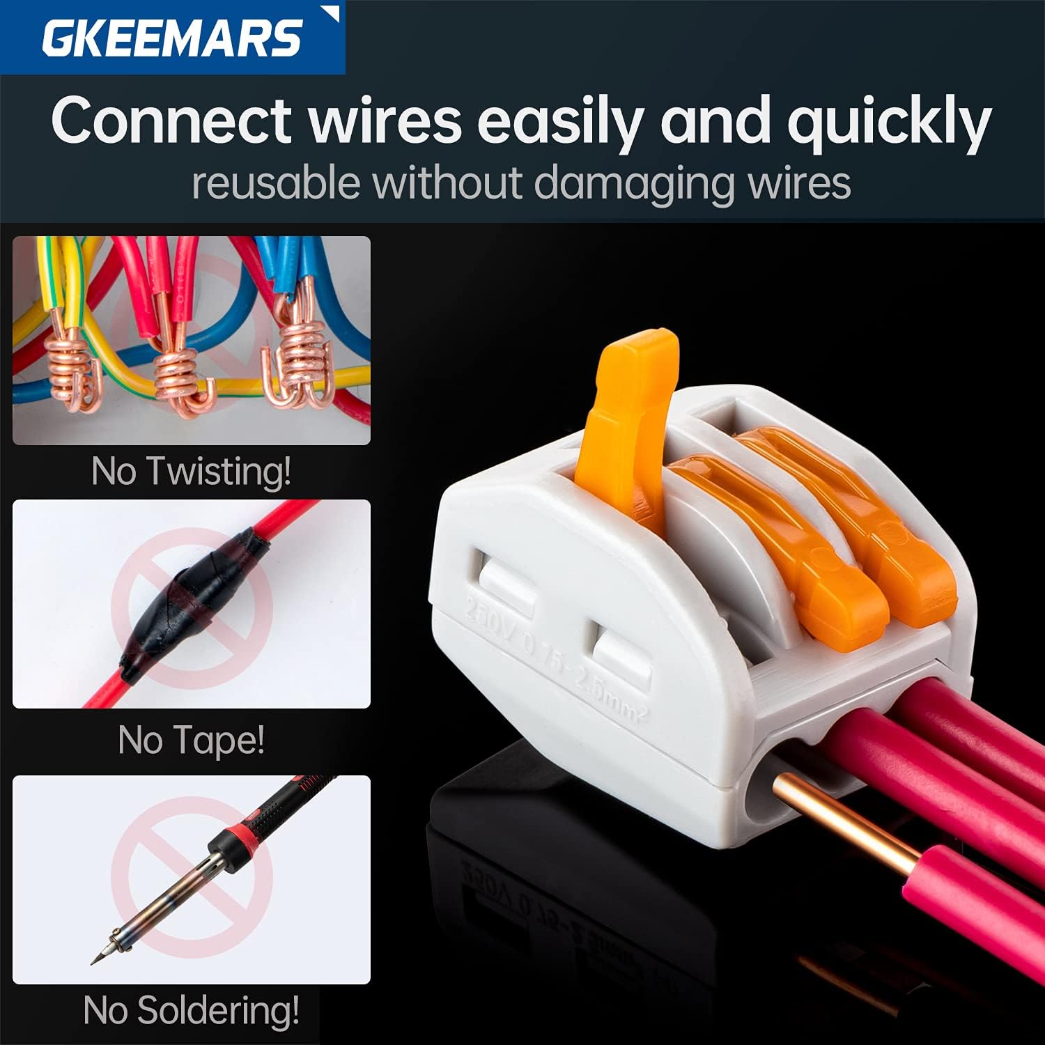 50 Pcs Lever Wire Connector, Compact Splicing Connectors for Solid Stranded Flexible Wires (3 Conductor-Orange)