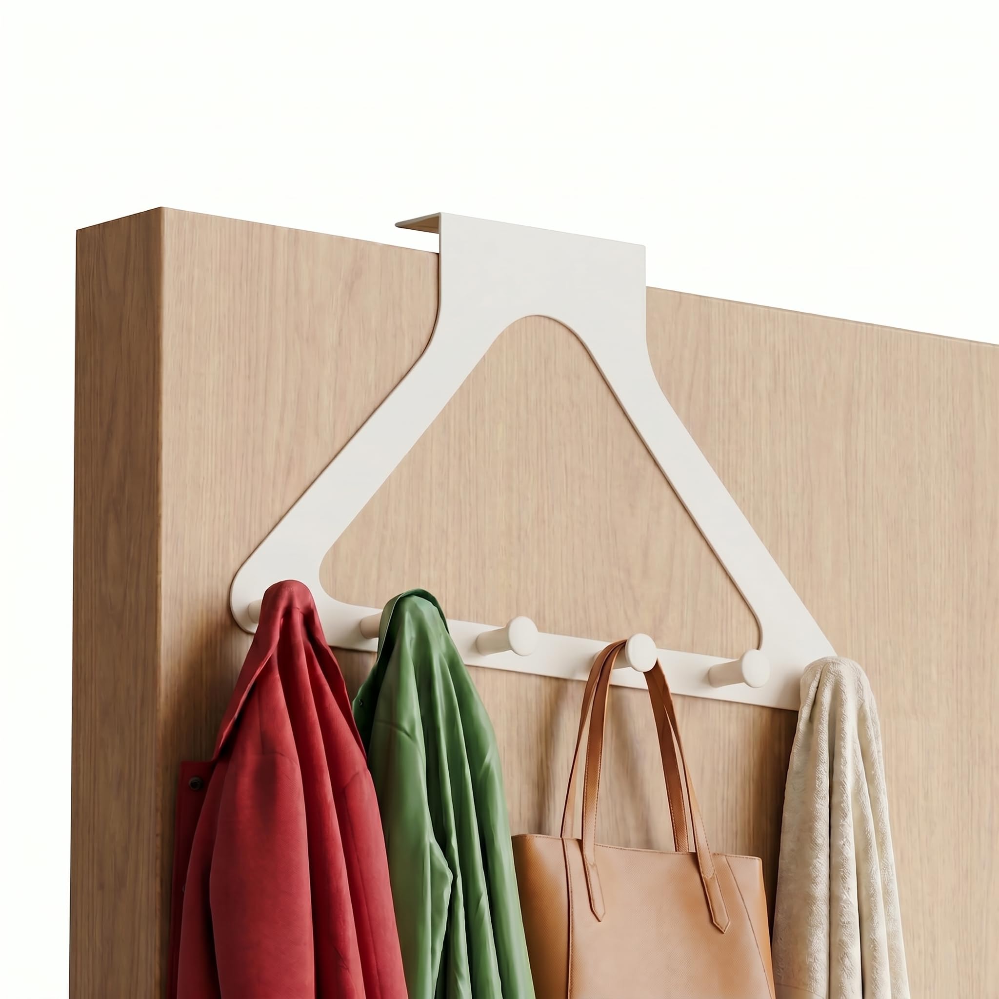JOOM Gancho para puerta de metal con 6 ganchos, perchero de puerta para ropa, sombreros, perchas, monederos, toallas, llaves, autoadhesivos, sin taladrar, color blanco lechoso