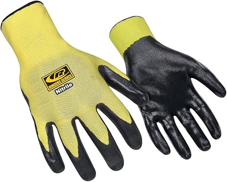 Ringers Gloves 013 Nitrile 1/2 Dip, Nitrile Dipped, Breathable Knit Shell, Yellow, Small