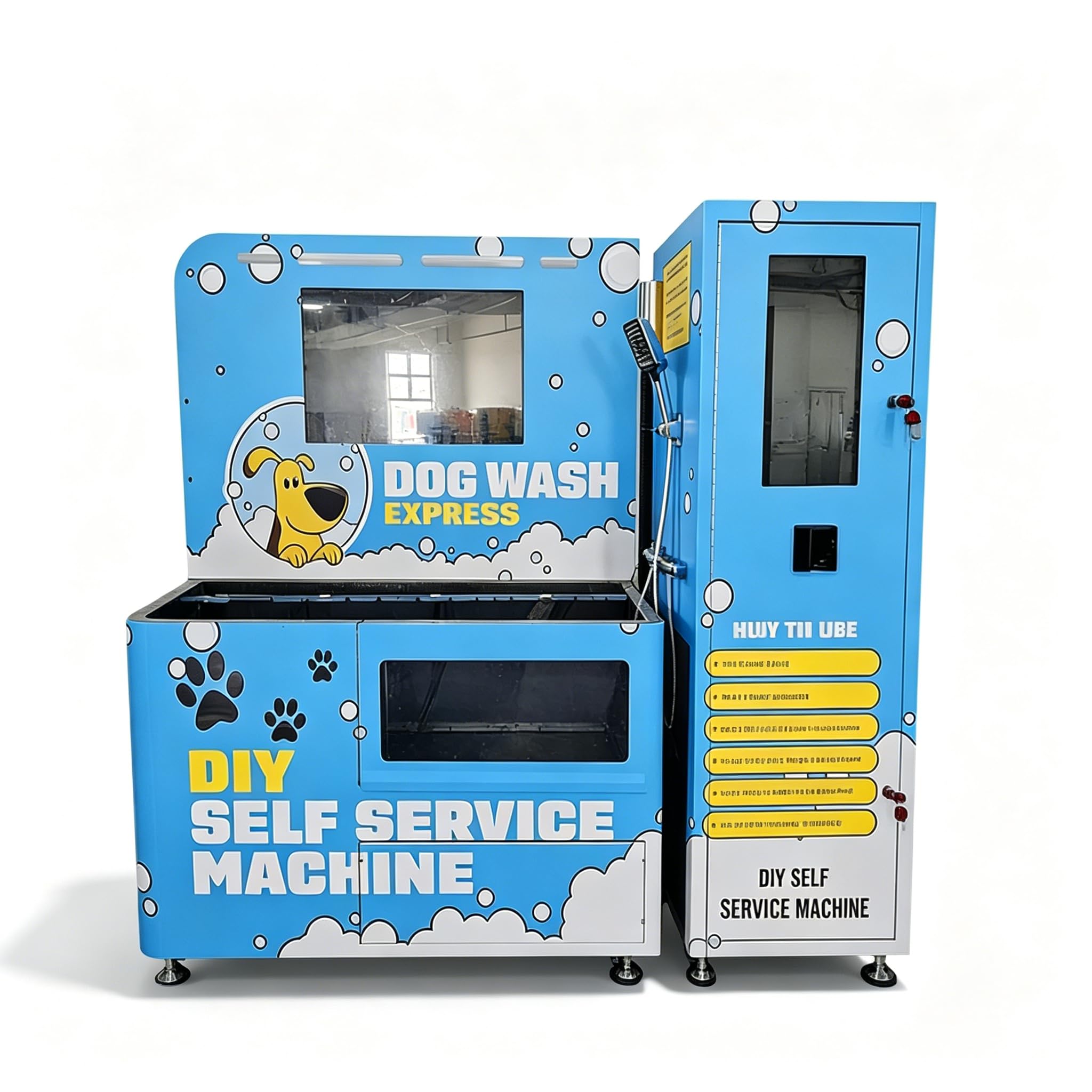Stazione di lavaggio per cani commerciale con sistema di asciugatura integrato, stazione di toelettatura per animali domestici self-service con struttura in acciaio inossidabile per negozi di animali