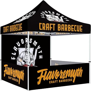 Custom Canopy Tent 10x10 Pop Up Tent with Logo, Personalized for Business Events, Trade Shows, Farmers Market, Roller Bag Included - Back Wall and 3 Half Walls