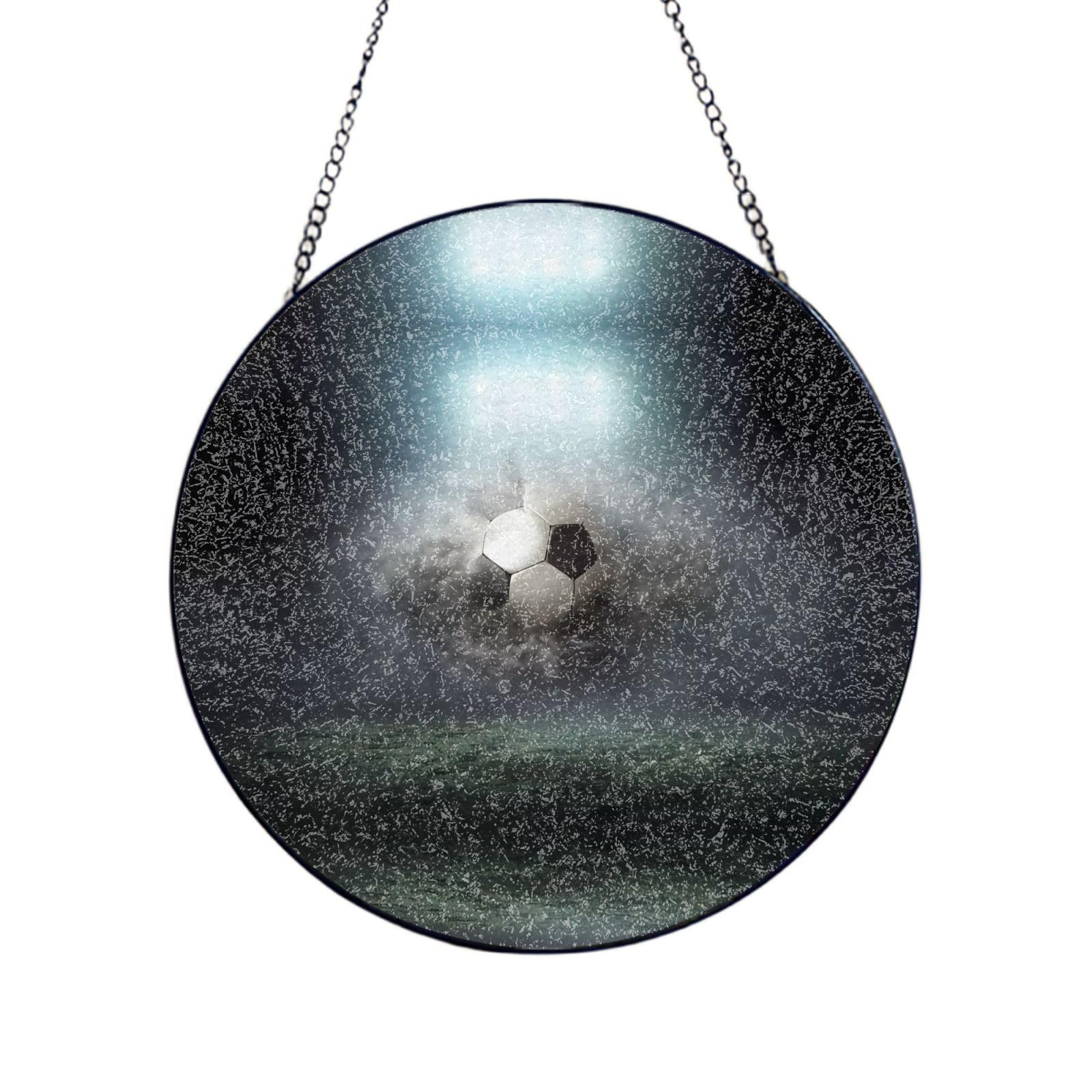 Phayah Sport Soccer Print Glass Window Hanging Round Suncatcher Glass Ornament Garden Wall Fence Decorations Indoor Outdoor 10in（25cm）