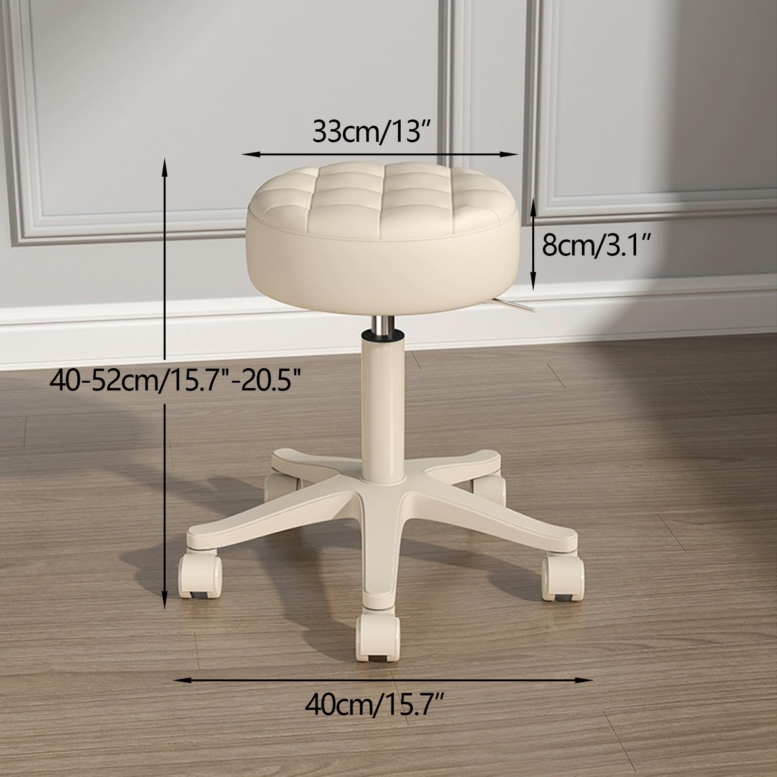 Drehhocker mit Rollen Ergonomisch Höhenverstellbarer 40-52cm Schminksessel