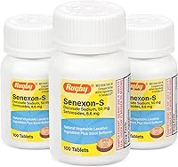 Vista 1 de Rugby Senexon-S - Natural Vegetable Laxative Ingredient Plus Stool Softener, Constipation Relief - Docusate Sodium 50mg, Sennosides 8.6mg - 100