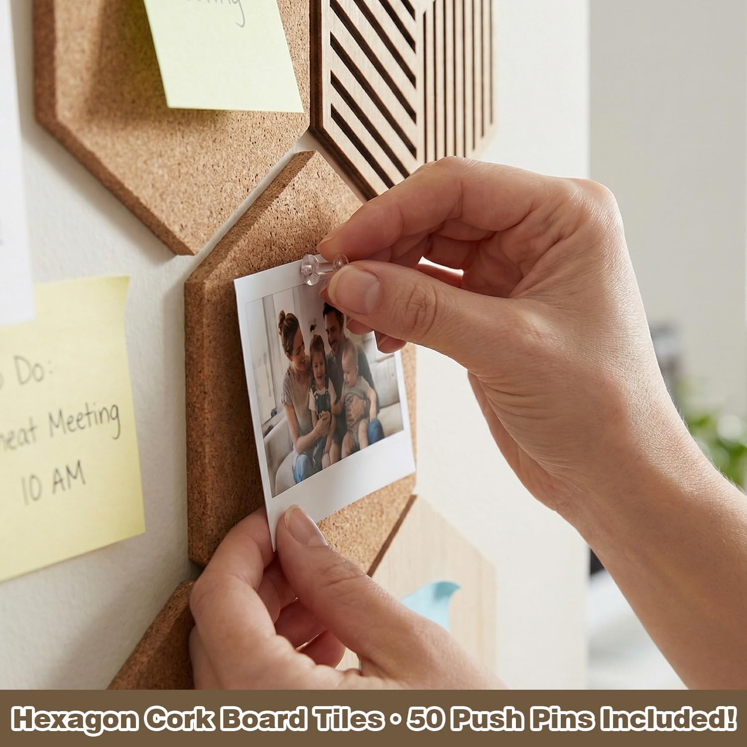12Pcs Hexagon Felt Cork Bulletin Board Tiles Adhesive Cork Board Pin Board with 50 Push Pins for Office School Home Wall Decor Stickers Photos Display Memos