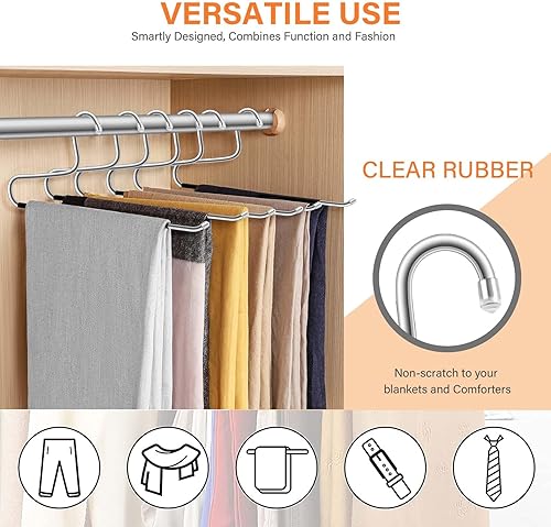 Miniatura 7 de Paquete de 6 perchas para mantas, perchas antideslizantes que ahorran espacio de acero inoxidable resistentes, organizadores de armario mejorados y