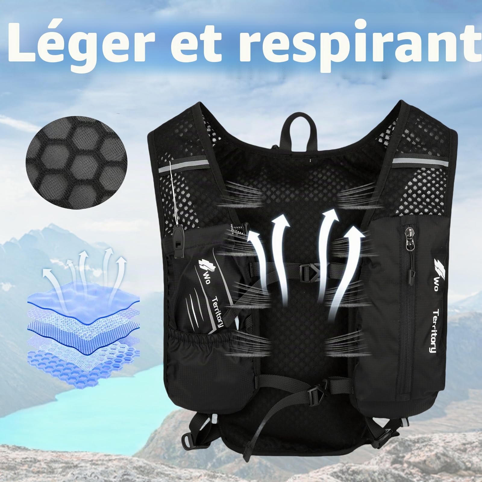 Gilet de course avec bouteille d'eau de 500 ml pour homme et femme - Sangles de poitrine réglables - Gilet de course réfléchissant ultra léger - Pour la course, le cyclisme, les trails, les marathons