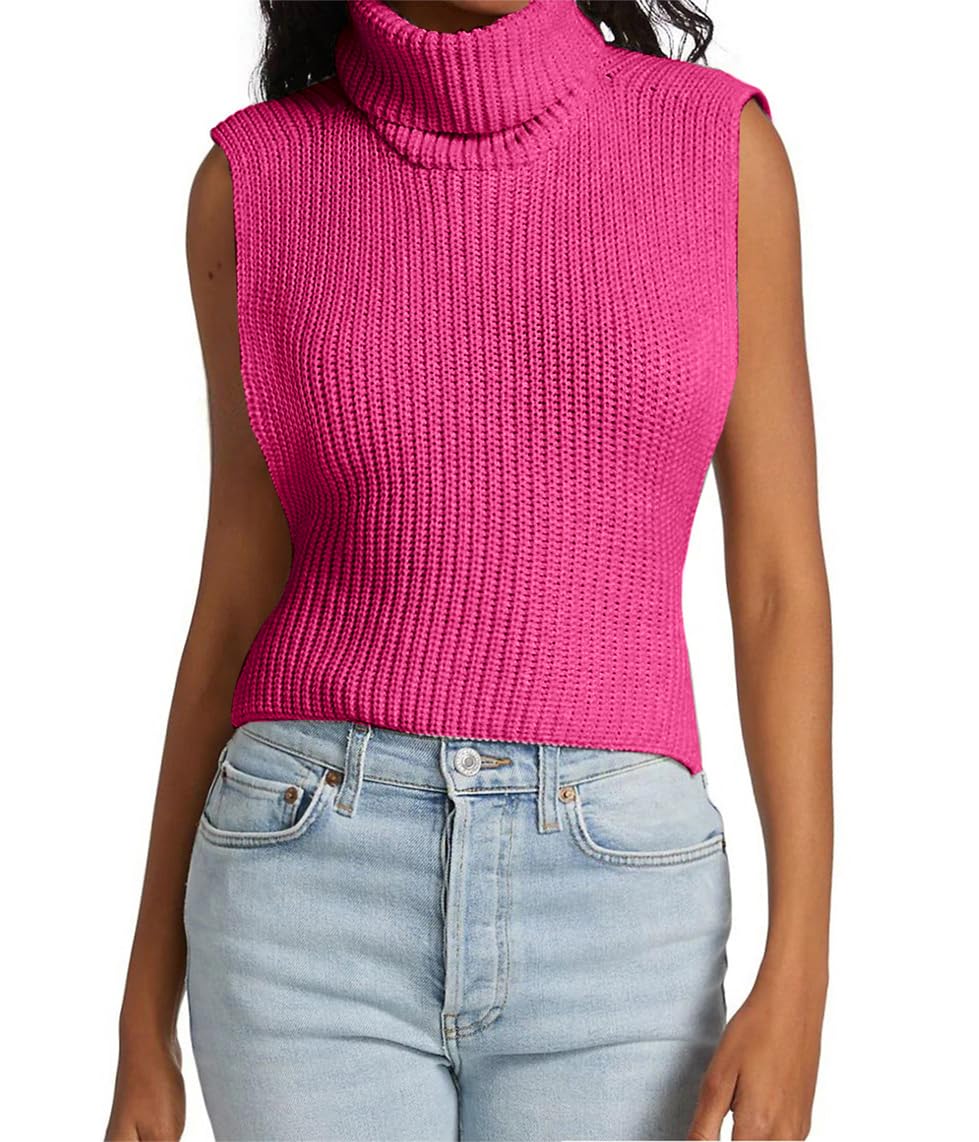 Womens Sleeveless Sweater Vest Turtleneck Ribbed Knit Tank Tops Basic Slim Fit Top