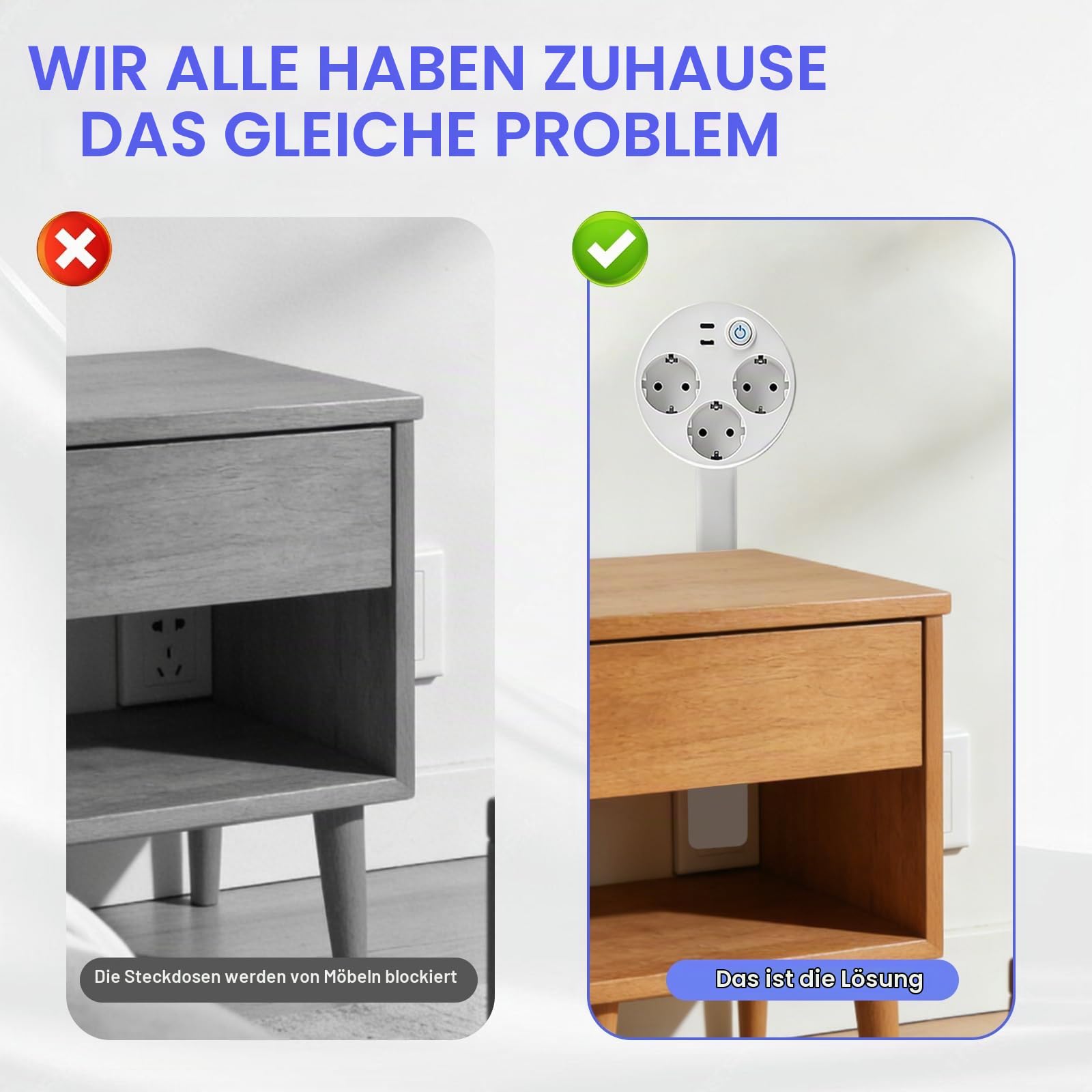 Erweiterbare Steckdosenleiste Ausziehbar mit Ausziehbarer(45-70cm)