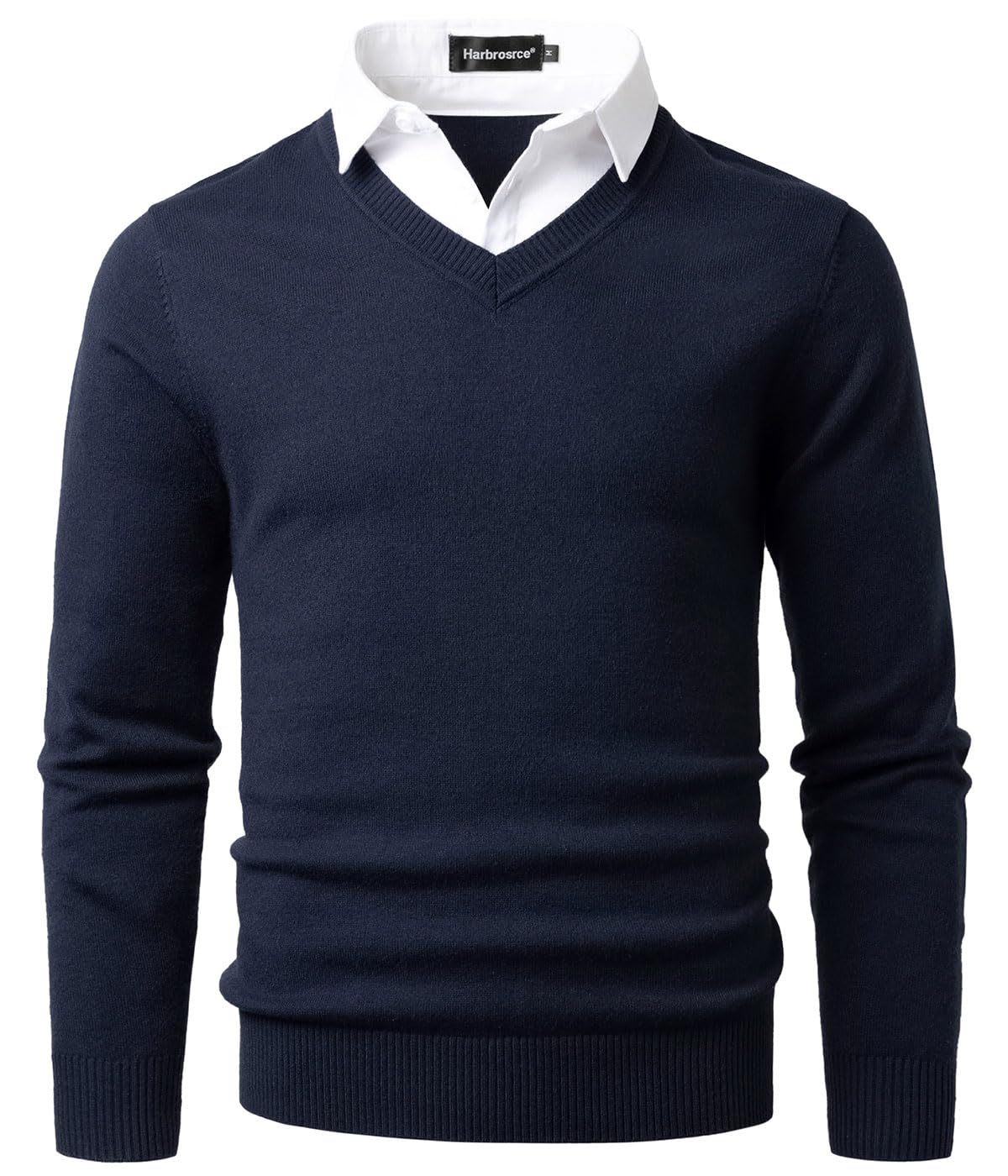 Jersey de Punto Fino con Cuello en V para Hombre Slim-Fit Sudadera Basico Pullover Invierno Caliente Suéter Pulóver Sweater de Manga Larga