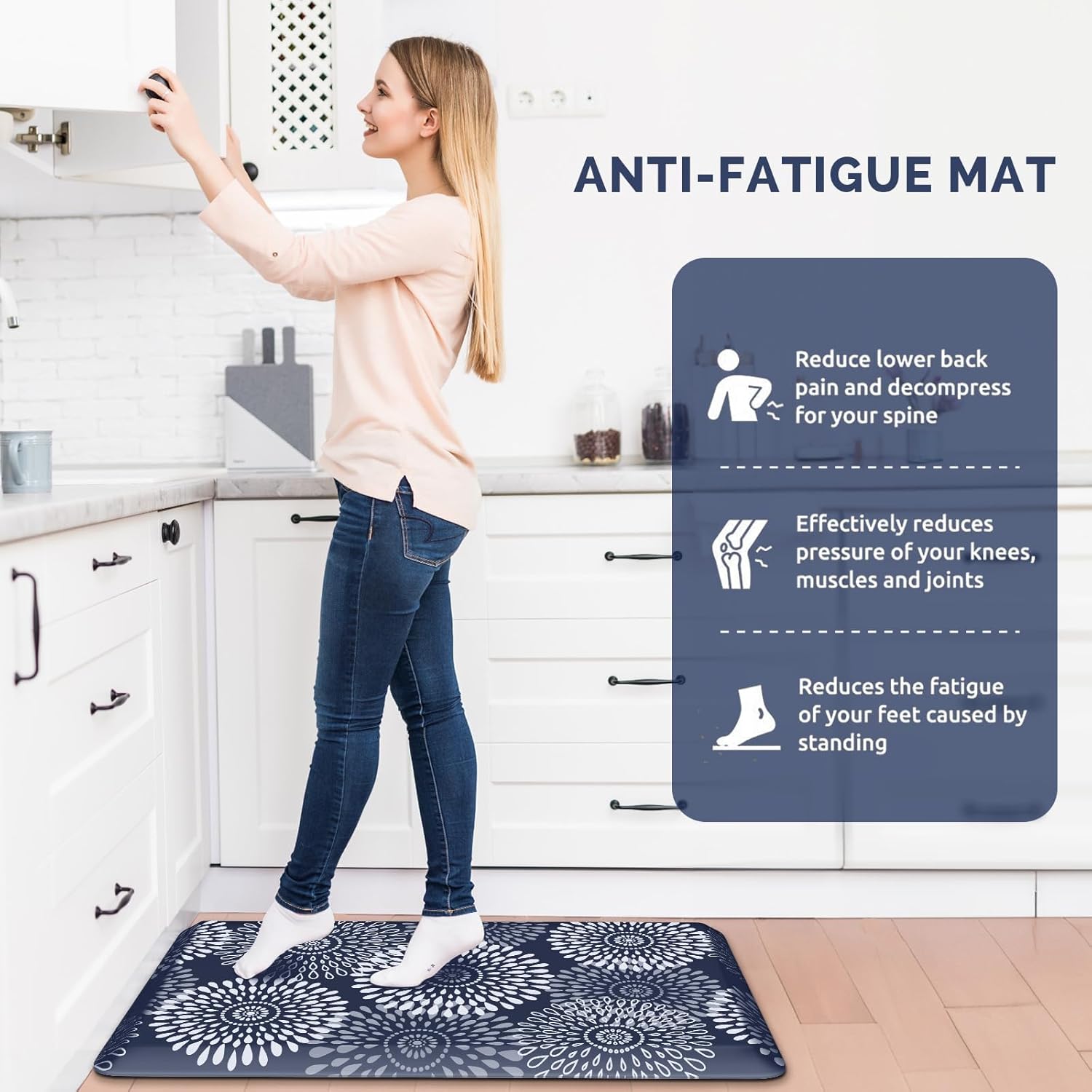 LuxStep Kitchen Mat Waterproof Kitchen Rugs for Floor Cushioned Anti-Fatigue Mat Non-Slip Standing Desk Mat Comfort Floor Mats for House Sink Office 17.3" x 28" Blue