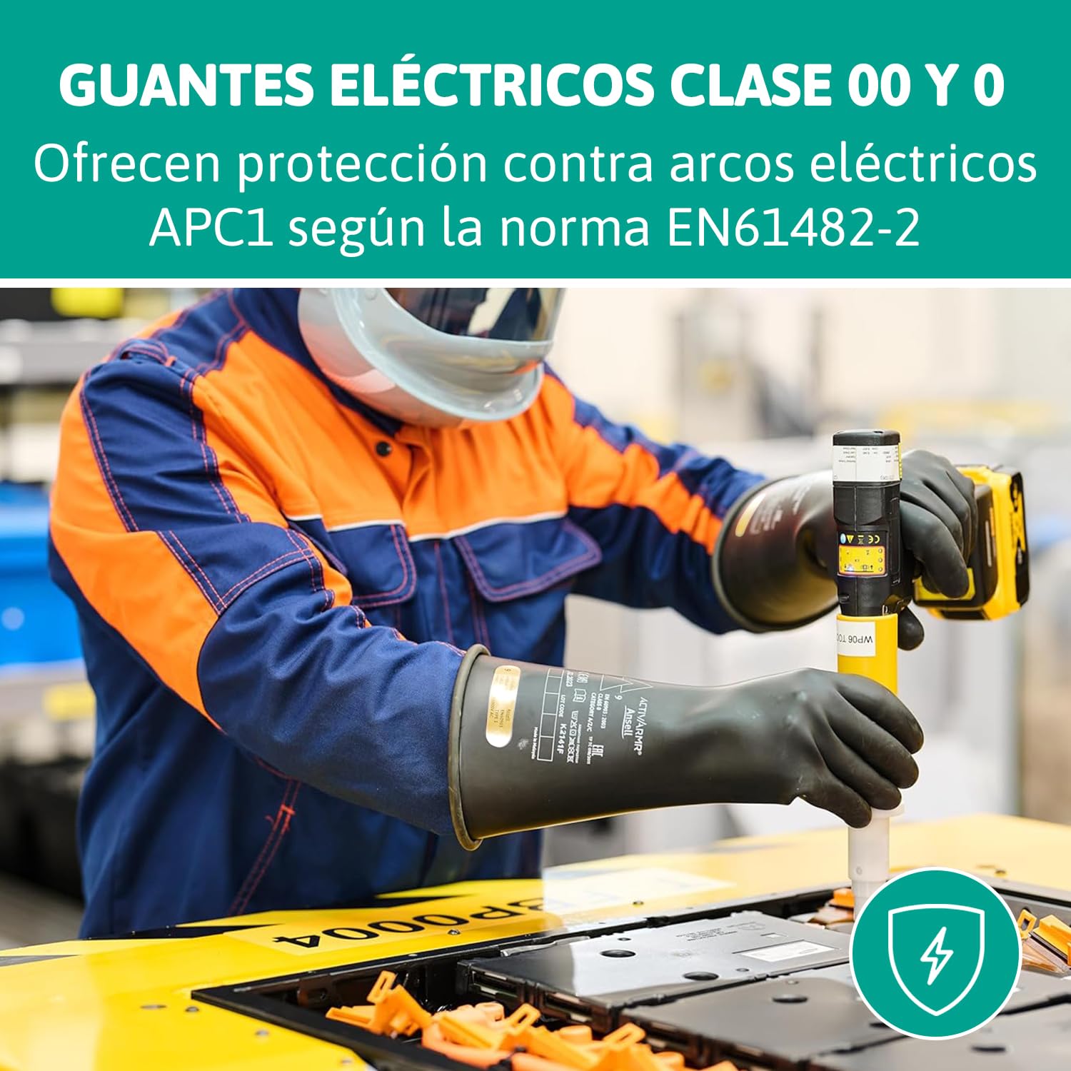 Ansell ActivArmr Guantes Aislantes Dieléctricos, Protección Eléctrica Class 0, Tensión 1000V, Trabajos con Electricidad, Látex de Caucho Natural, 28 cm, Negro, Talla 2XL, 1 Par