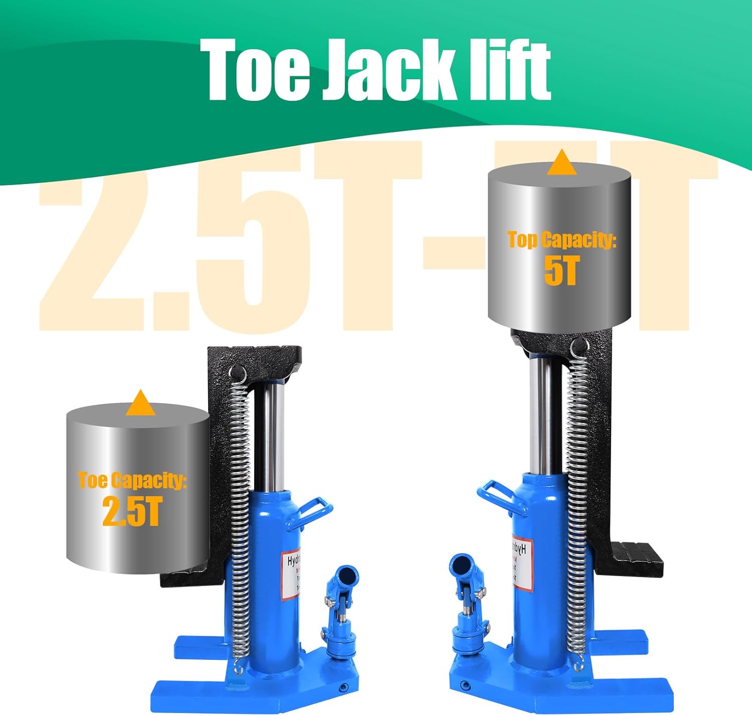 Toe Jack Hydraulic Lift 5T on Top Lift Jack,2.5T on Toe Jack Liftwith Manual Hand Pump for Lifting Farm Vehicles, Heavy-Duty Machinery, Lift Capacity 2.5-5 Ton (5T)