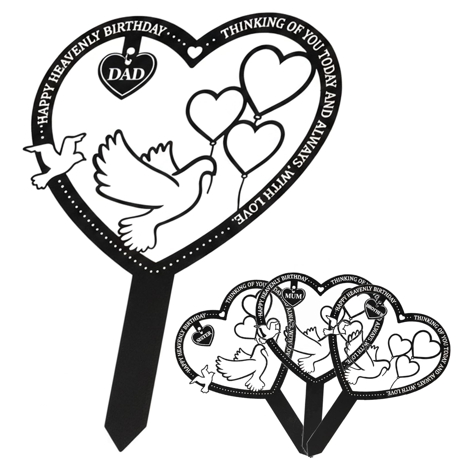 Mkeoieau For Dad Memorial Heart Grave Plaques, Metal Remembrance Stake Dad Mum Sister Brother, Garden Memorial Markers Permanent Outdoor Ornaments Decorations Tribute For Lawn Graveside (For Dad)