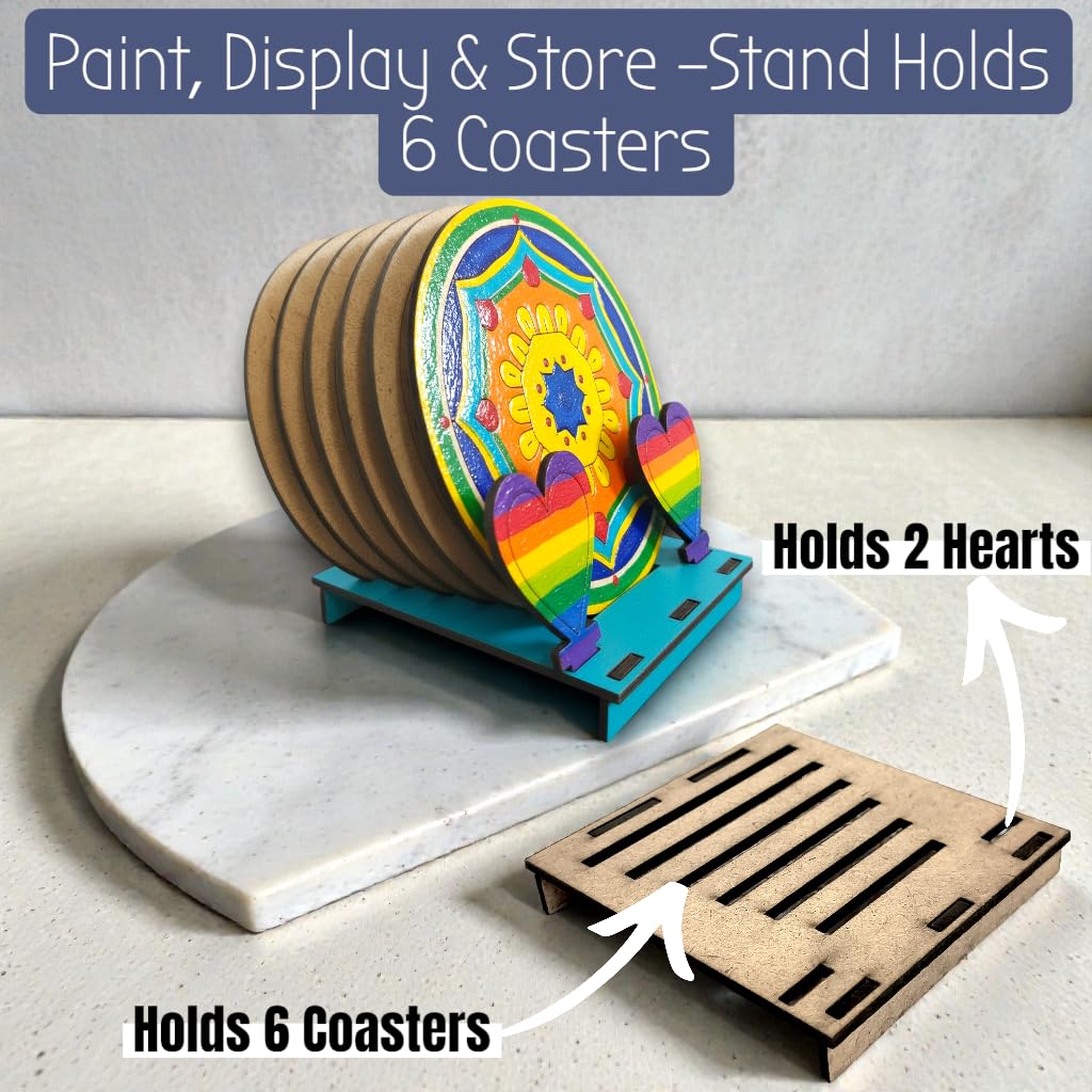 BAGJI TOYS DIY Coaster Painting Kit for Kids & Adults – 6 Pre-Marked Wooden Tea Coasters with Stand, 12 Acrylic Colours & Brush – Mandala Art & Craft DIY Set – Beginner Friendly Painting Craft Kit, Birthday & Gift Activity (MandalaA4) 4