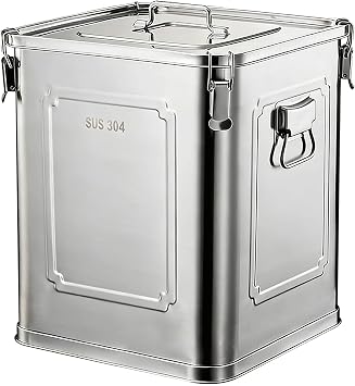 304 Stainless Steel Airtight Storage Container with Locking Clamps, Leak-Proof Square Canister for Dry & Wet Food, Heavy-Duty Storage Bin with Handles for Kitchen and Commercial Use8.7GAL