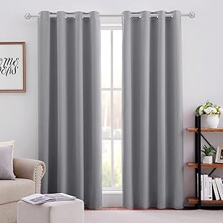 Sponsored Ad - HOMEIDEAS Blackout Curtains for Bedroom 52 X 84 Inch Long 2 Panels Set Light Grey/Gray Room Darkening Curta...